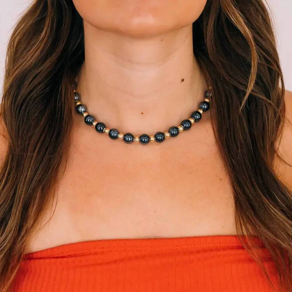 NEW INSPIRE DESIGNS stars & stripes blue necklace in black